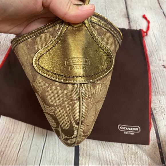 COACH Signature Tan & Bronze Hobo Shoulder Bag - Picture 3 of 8